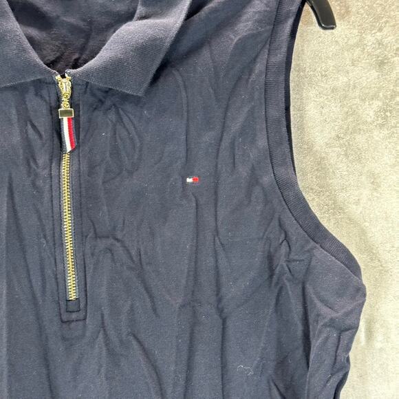 TOMMY HILFIGER Women's Navy Half-Zip Sleeveless Polo Shirt SZ L - Picture 4 of 9